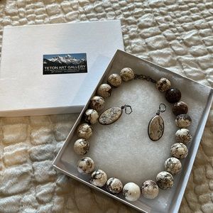 Stone Bead Necklace and Earrings